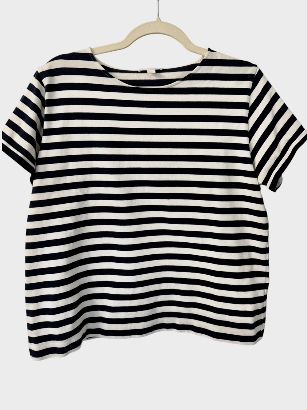 COS Heavyweight 100% Cotton Boxy Breton Tee Shirt Classic White Navy Stipe M